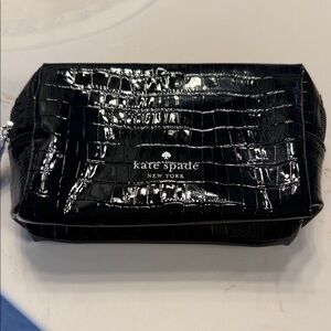 Kate Spade Shiny Black Croc-Embossed cosmetic bag